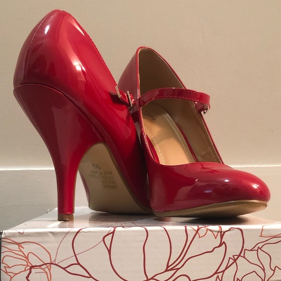 Journee Collection Shoes - Red Patent Leather Mary Jane Pumps